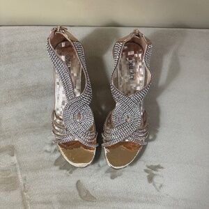 Olivia K Women's Open Toe Strappy Rhinestone Dressy Sandal Low Heel